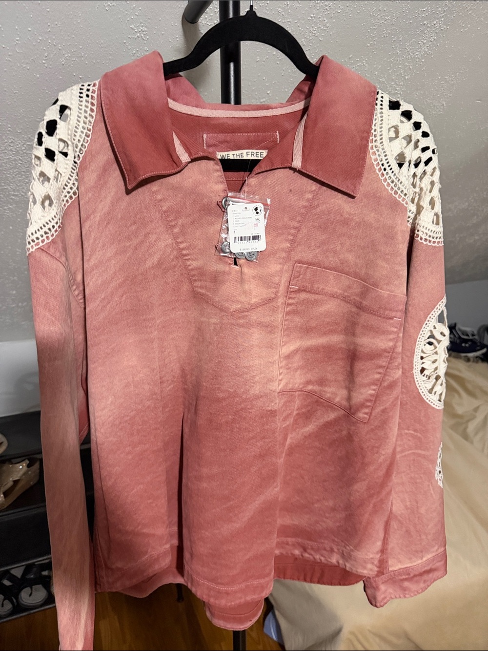 Free People Rosewood Crochet Shoulder Pullover